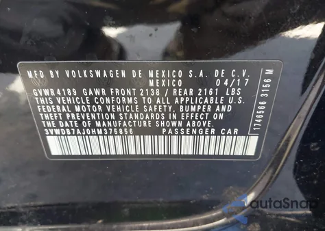 2017 Volkswagen Jetta 1.4T Se из США, поврежденный, VIN 3VWDB7AJ0HM375856